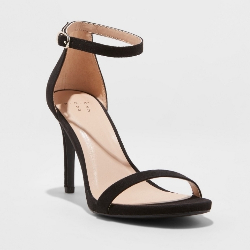 Women's Gillie Microsuede Stiletto Heeled Pump Sandals - A New Day Black 8.5
